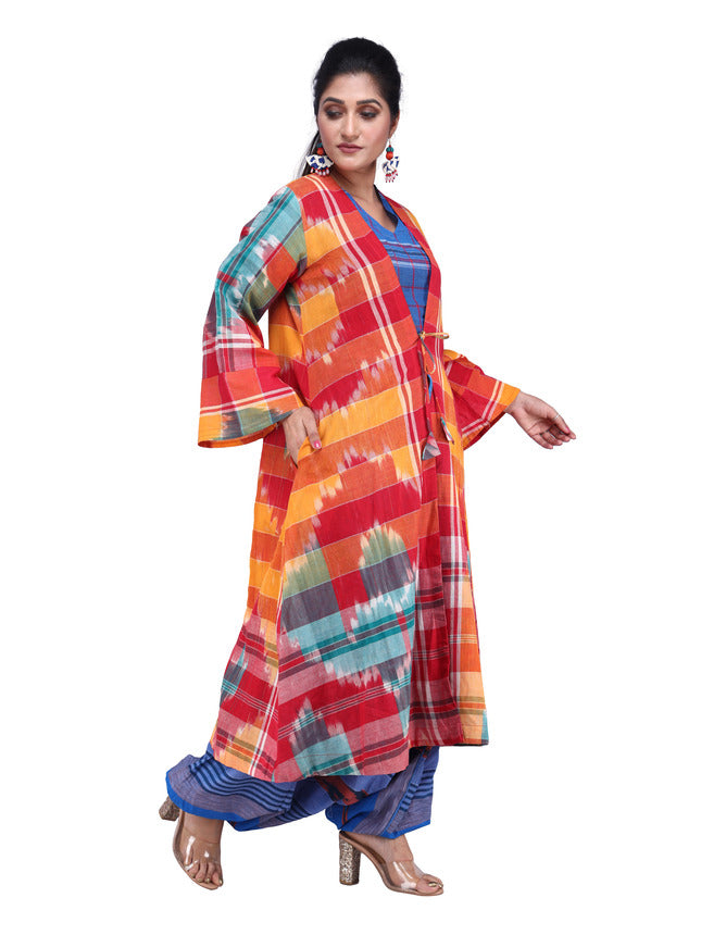 Shrug Long For Women Ikkat Gamcha Fashion Handloom Cotton  (SHR15)