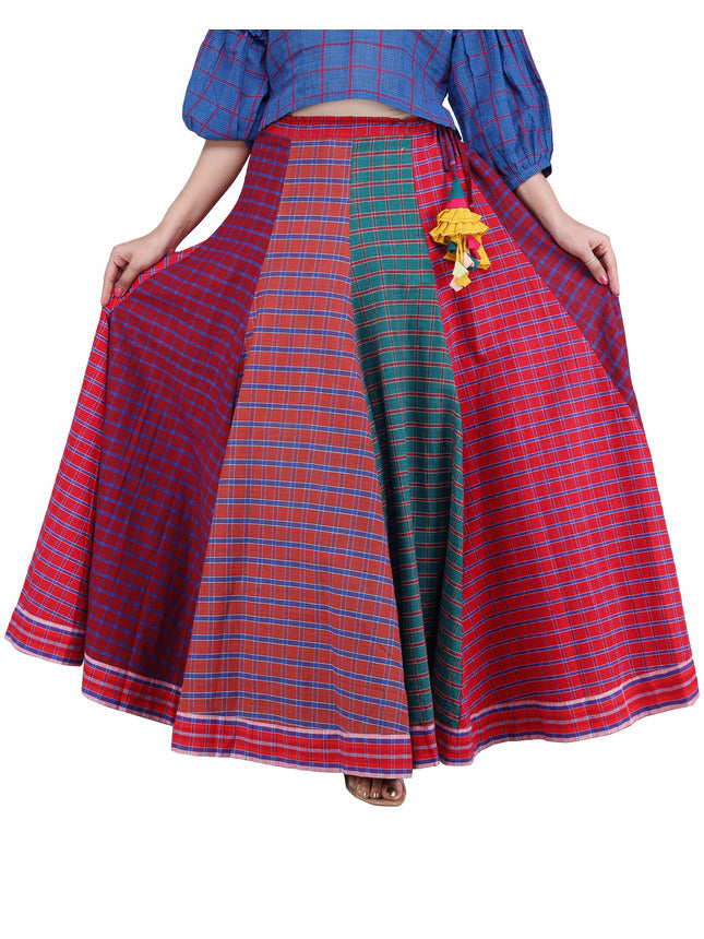 Skirt Long Gamcha Fashion Handloom Cotton Red SHR208