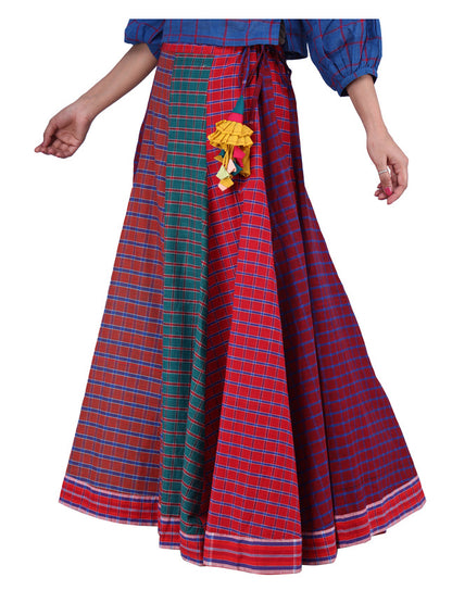 Skirt Long Gamcha Fashion Handloom Cotton Red SHR208