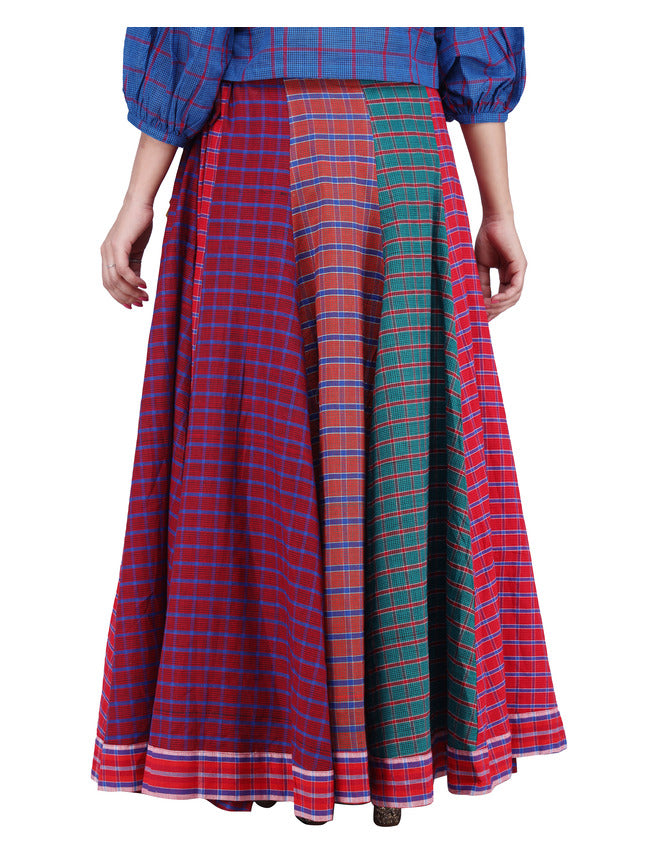 Skirt Long Gamcha Fashion Handloom Cotton Red SHR208