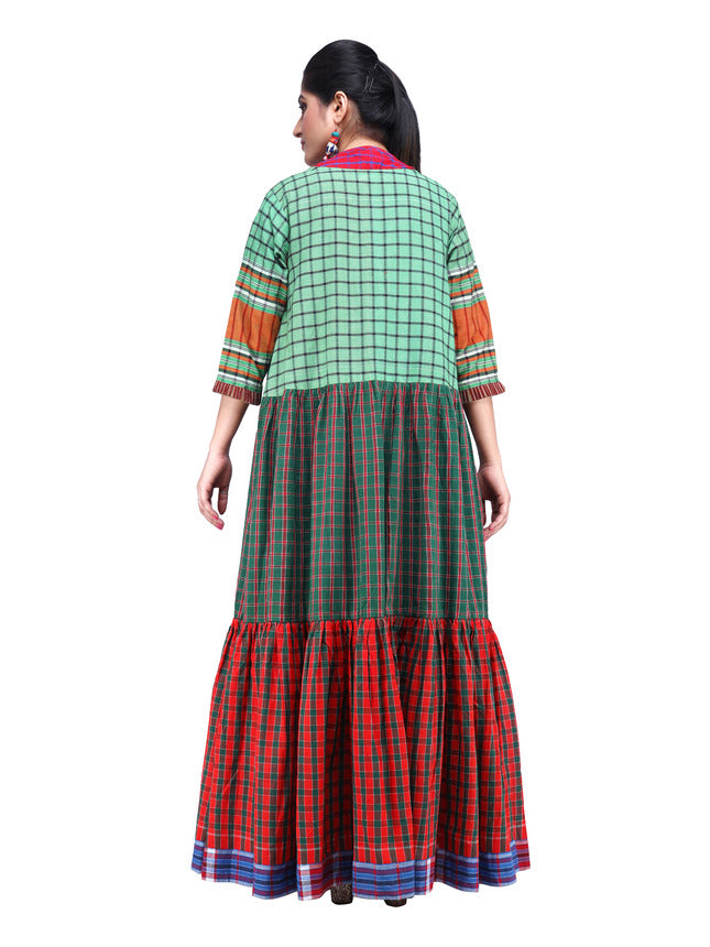 Shrug Long Gamcha Fashion Handloom Cotton Red and Green SHR209