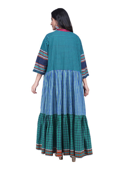 Long Shrug Gamcha Fabric Female Blue and Green SHR211