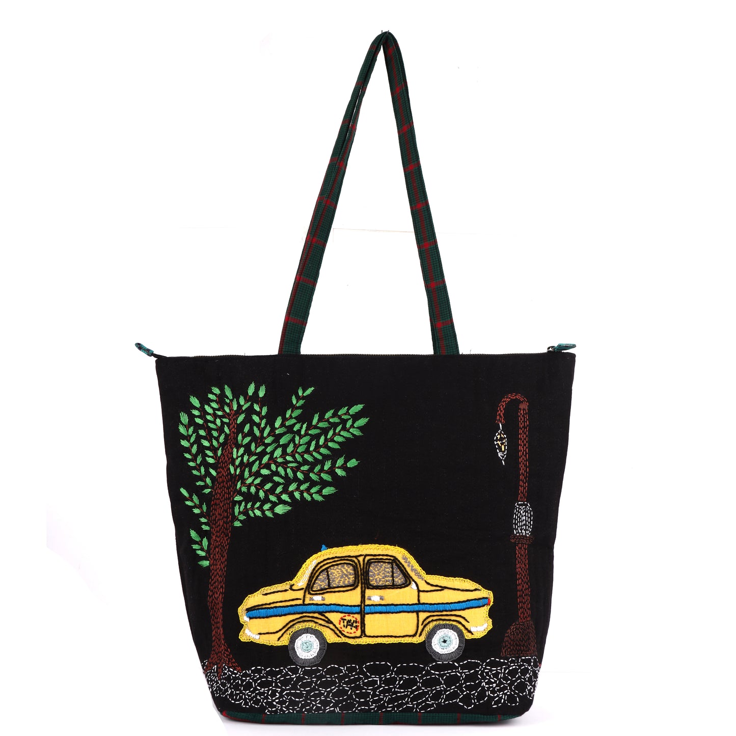 Tote Bag Pili Taxi Hand-Emboidered Female Gamcha Fashion  Fabric Black BAG07