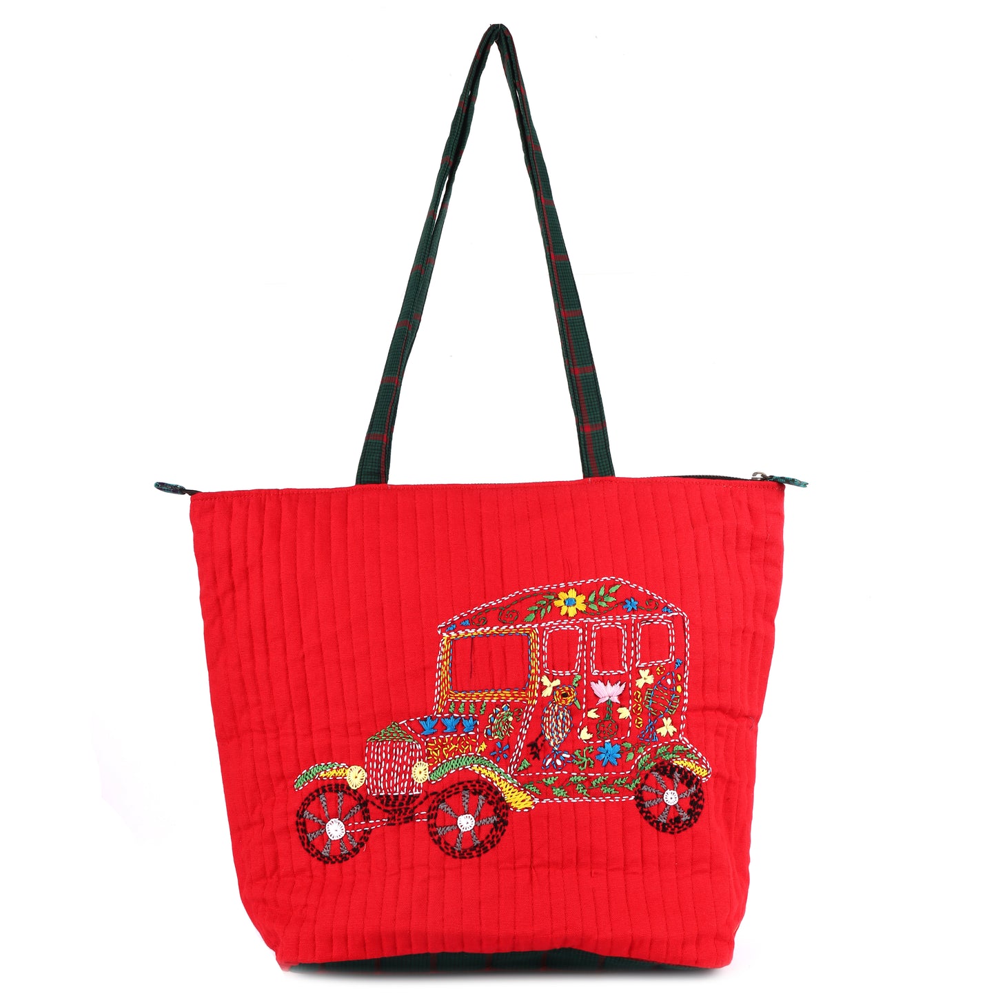 Tote Bag Truck Hand-Emboidered Female Gamcha Fashion  Fabric Red  BAG09