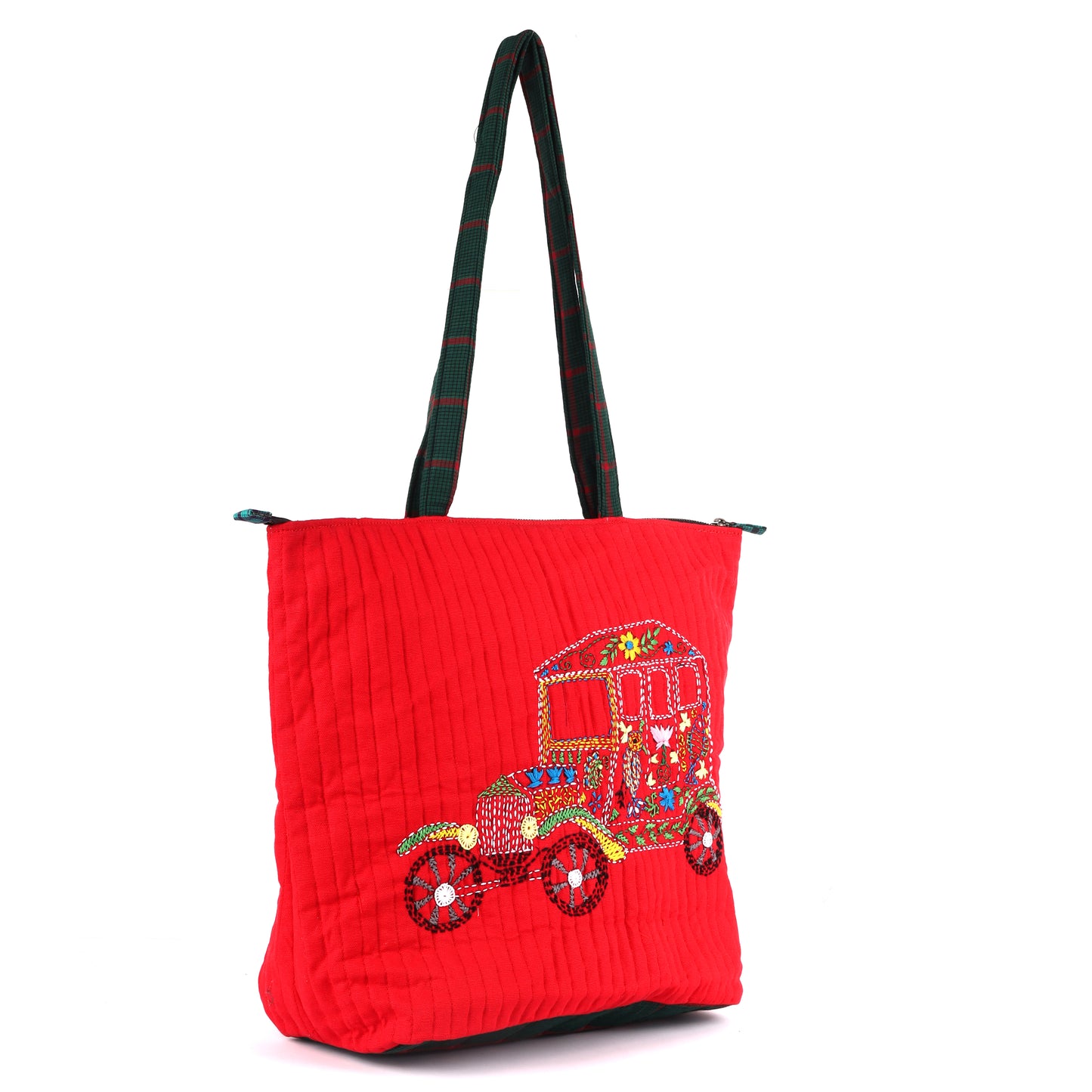 Tote Bag Truck Hand-Emboidered Female Gamcha Fashion  Fabric Red  BAG09