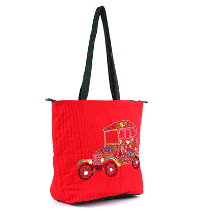 Tote Bag Truck Hand-Emboidered Female Gamcha Fashion  Fabric Red  BAG09