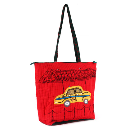 Tote Bag Pili Taxi Hand-Emboidered Female Gamcha Fashion  Fabric Red  BAG08