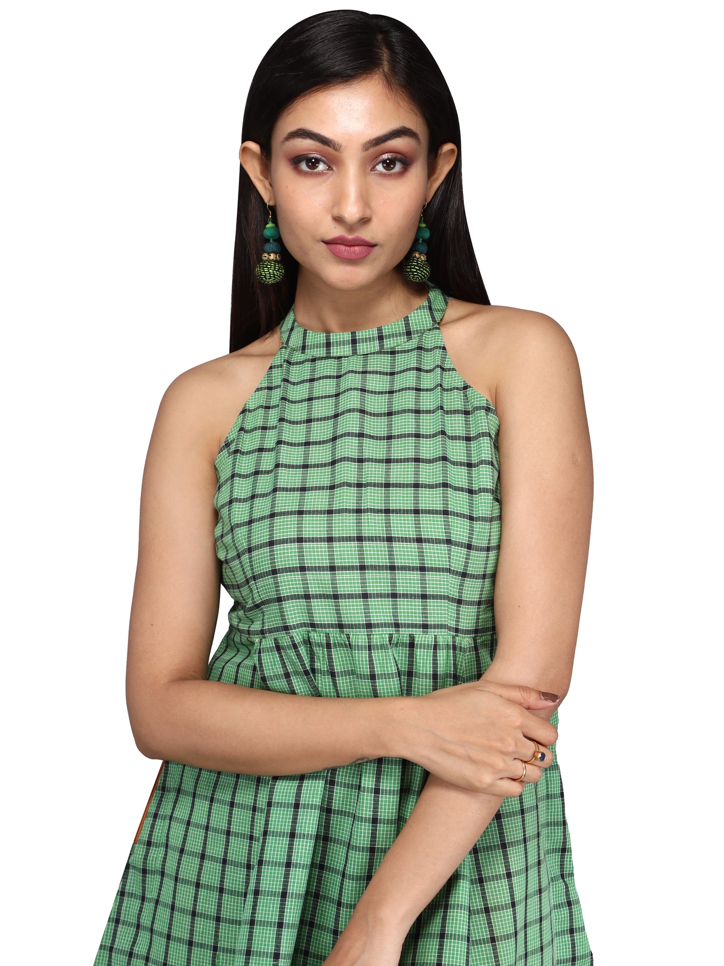 Dress Gamcha Fashion Handloom Cotton Fabric Green D06