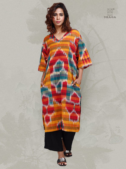 Unique Design Handloom Cotton Kotki Gamcha Kurti Both Side Pockets for Women (D07)