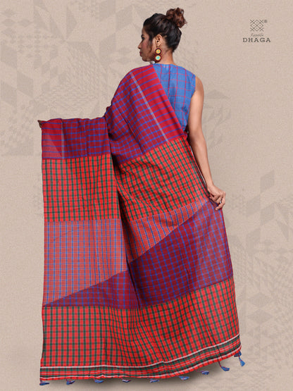 Saree  Gamcha Fashion Handloom Cotton Fabric Maroon and Brown GS30