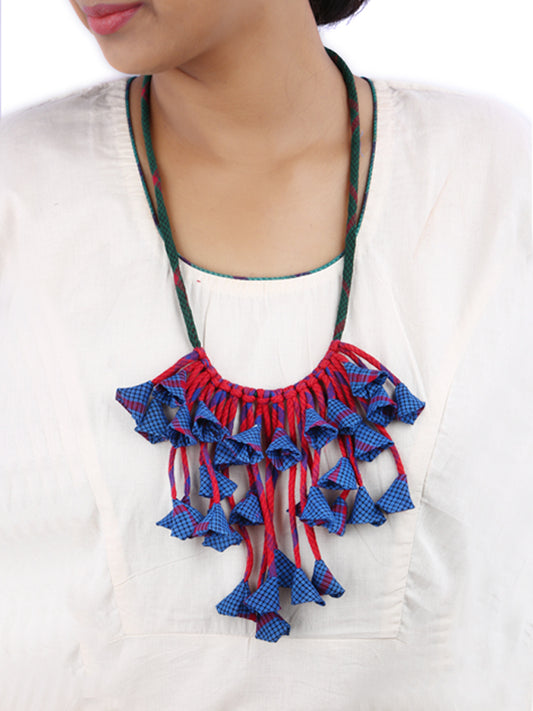 Handcrafted Gamcha Fabric Necklace Blue-Red