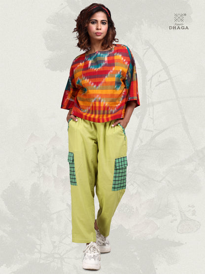 Oversized Top For women Ikkat Gamcha Fashion Handloom Cotton Multicolor (TOP05)