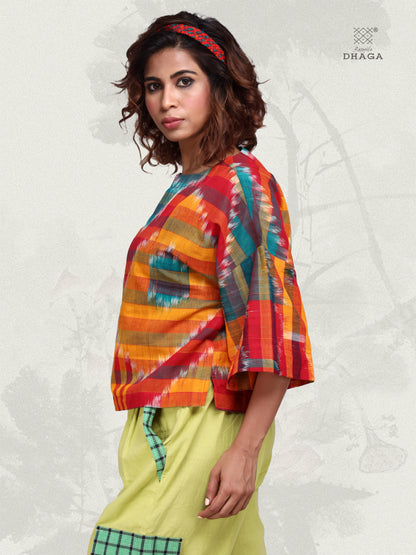 Oversized Top For women Ikkat Gamcha Fashion Handloom Cotton Multicolor (TOP05)