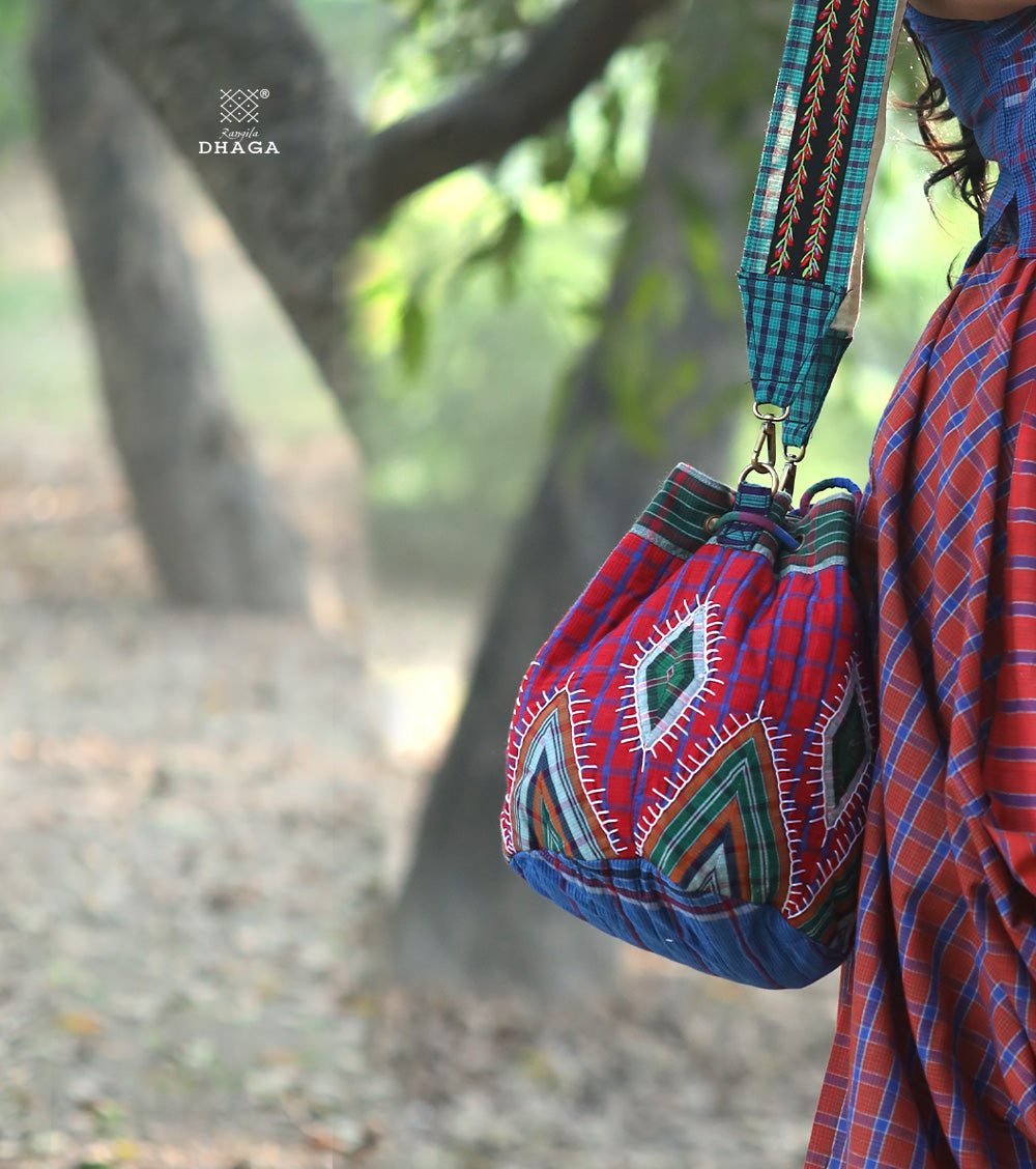 Hand-Embroidered  Potli Design Gamcha Sling Bage