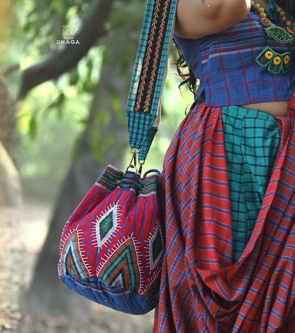 Hand-Embroidered  Potli Design Gamcha Sling Bage