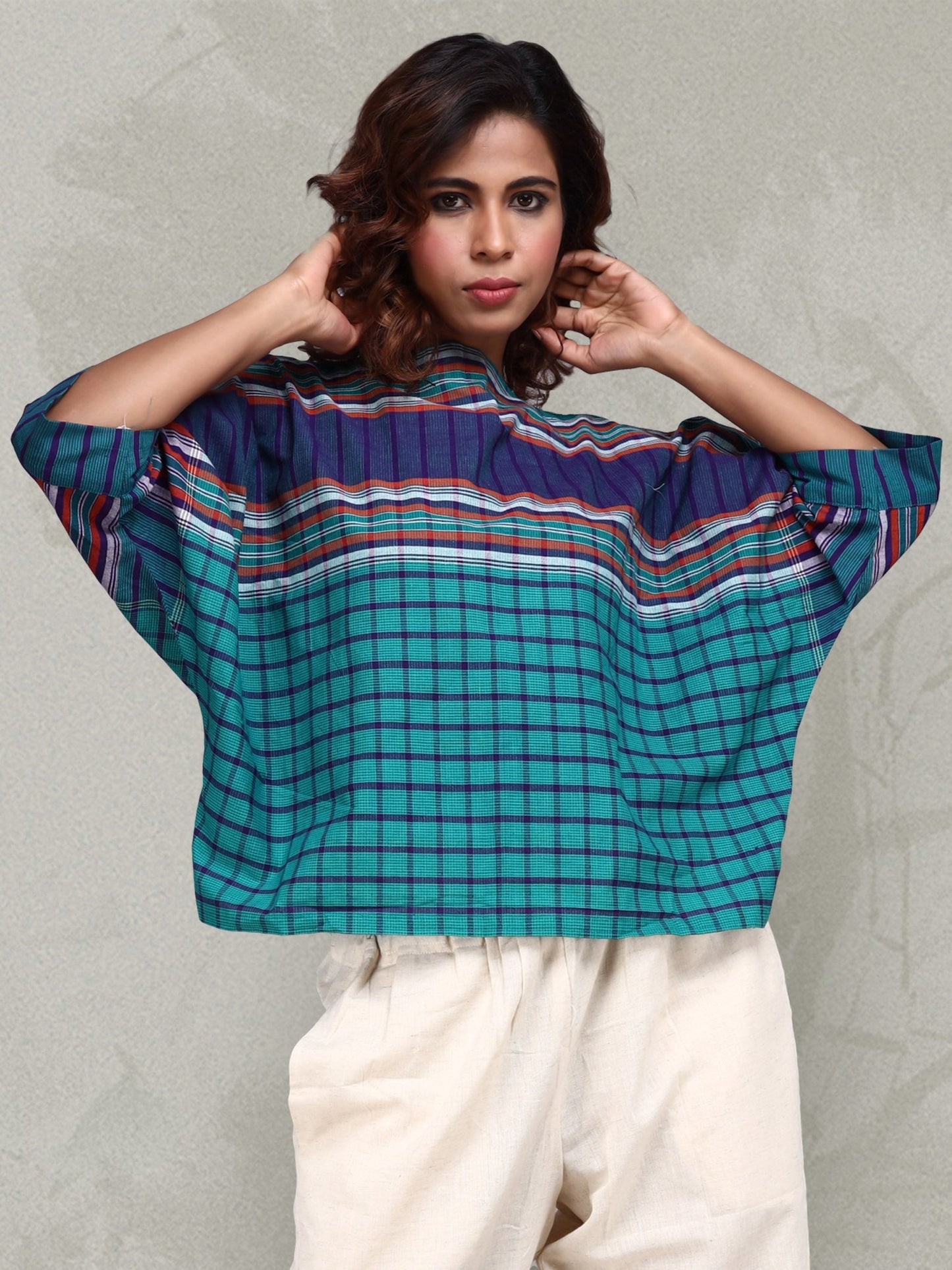 Oversized Top For women Gamcha Fashion Handloom Cotton Green (TOP04)