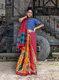 RangRagini Ikkat Cotton Saree Orange and Red GS16