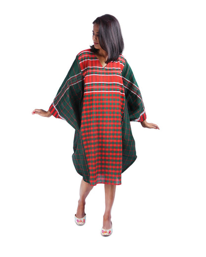 Gamcha Fashion Handloom Cotton Kaftan Dress (Green) D013