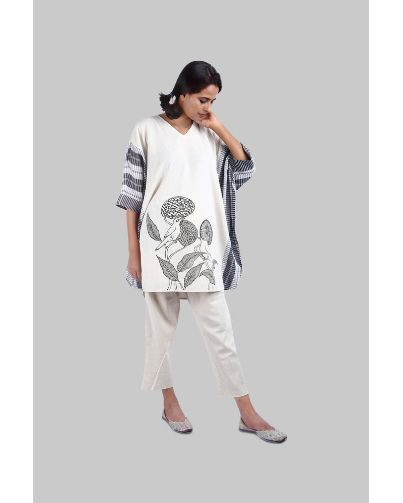 Hand Painted Gamcha Cotton Kaftan Dress (White) D011