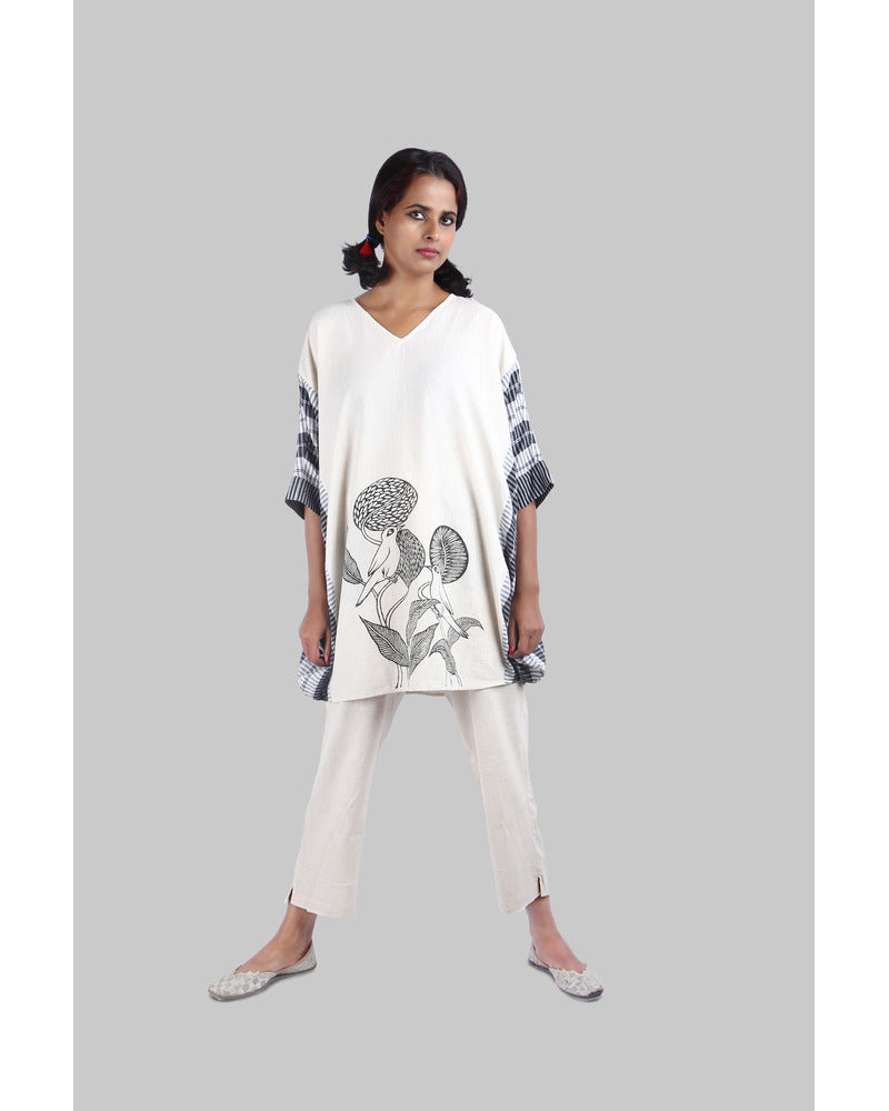 Hand Painted Gamcha Cotton Kaftan Dress (White) D011