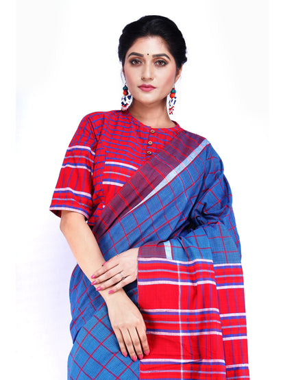 Traditional Handloom Diamond Design Gamcha Cotton Saree with Vibrant Patchwork Design (GS03)