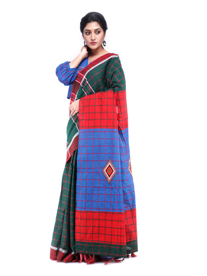 Traditional Handloom Gamcha Cotton Saree with Vibrant Patchwork Design