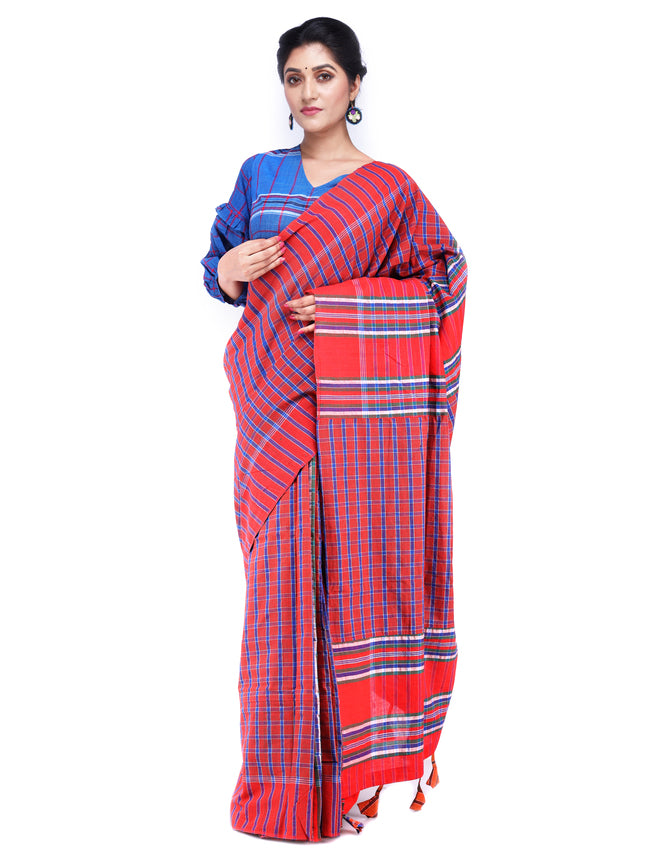 Saree Gamcha Fashion Handloom Cotton Fabric Red GS8