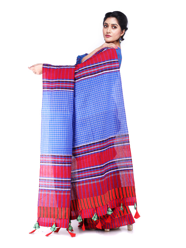 Saree Gamcha Fashion Handloom Cotton Fabric Red and Blue GS9