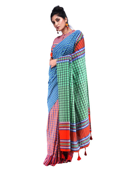 Neel Nayika Cotton Saree Blue and Red GS14