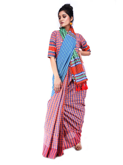 Neel Nayika Cotton Saree Blue and Red GS14