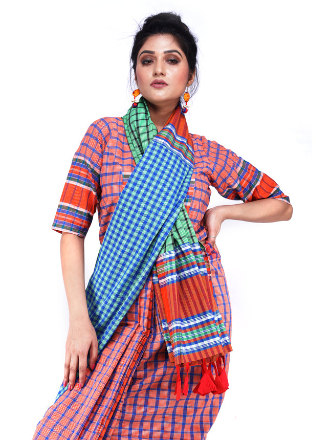 Neel Nayika Cotton Saree Blue and Red GS14