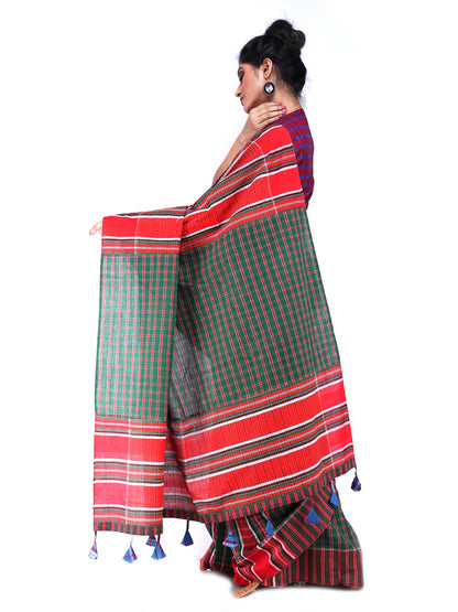 Shalimar Crimson Cotton Saree Dark Green and Red GS15