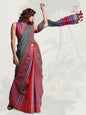 Saree Gamcha Fashion Handloom Cotton Fabric Red and Blue GS25