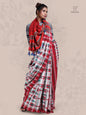 Saree Ikkat Gamcha Fashion Handloom Cotton Fabric White and Red GS27