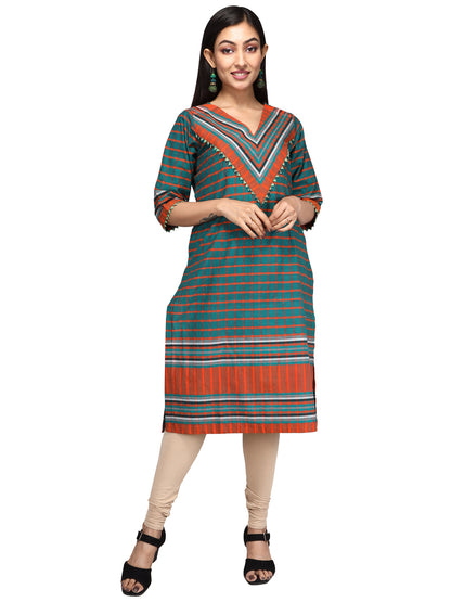 Kurti Gamcha Fashion Handloom Cotton Fabric Green D08