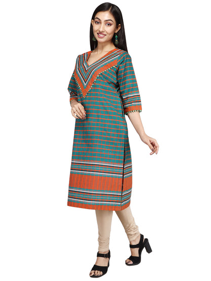 Kurti Gamcha Fashion Handloom Cotton Fabric Green D08