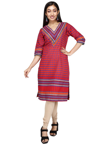 kurti Gamcha Fashion Handloom Cotton Fabric Red D014