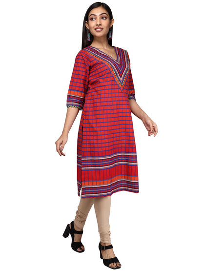 kurti Gamcha Fashion Handloom Cotton Fabric Red D014