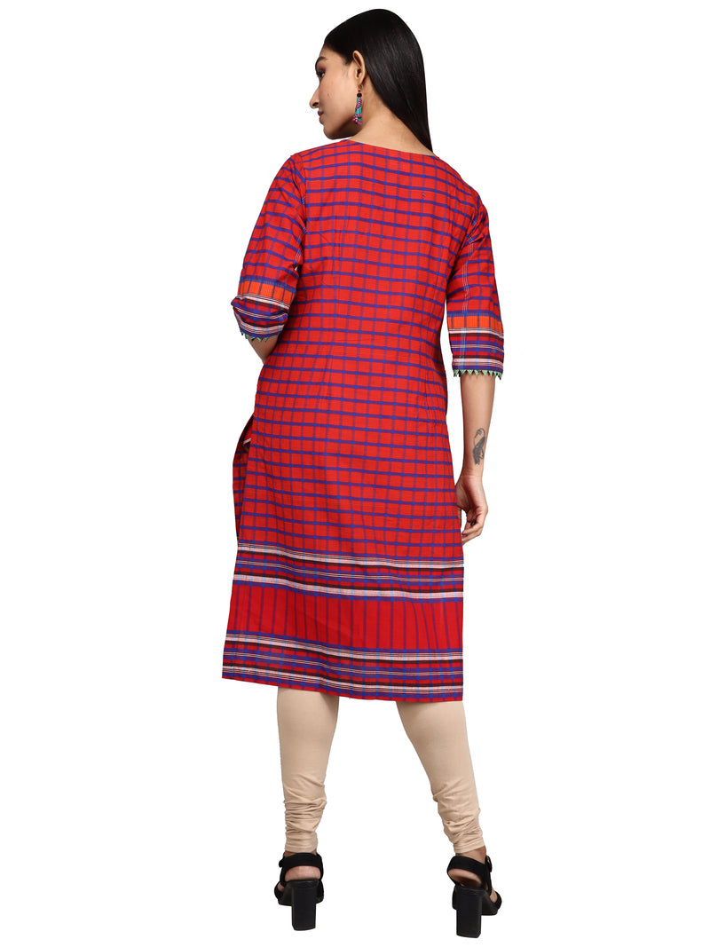 kurti Gamcha Fashion Handloom Cotton Fabric Red D014