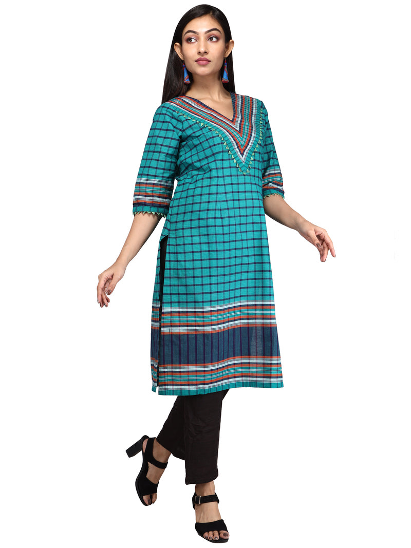 Kurti Gamcha Fashion Handloom Cotton Fabric Green D015