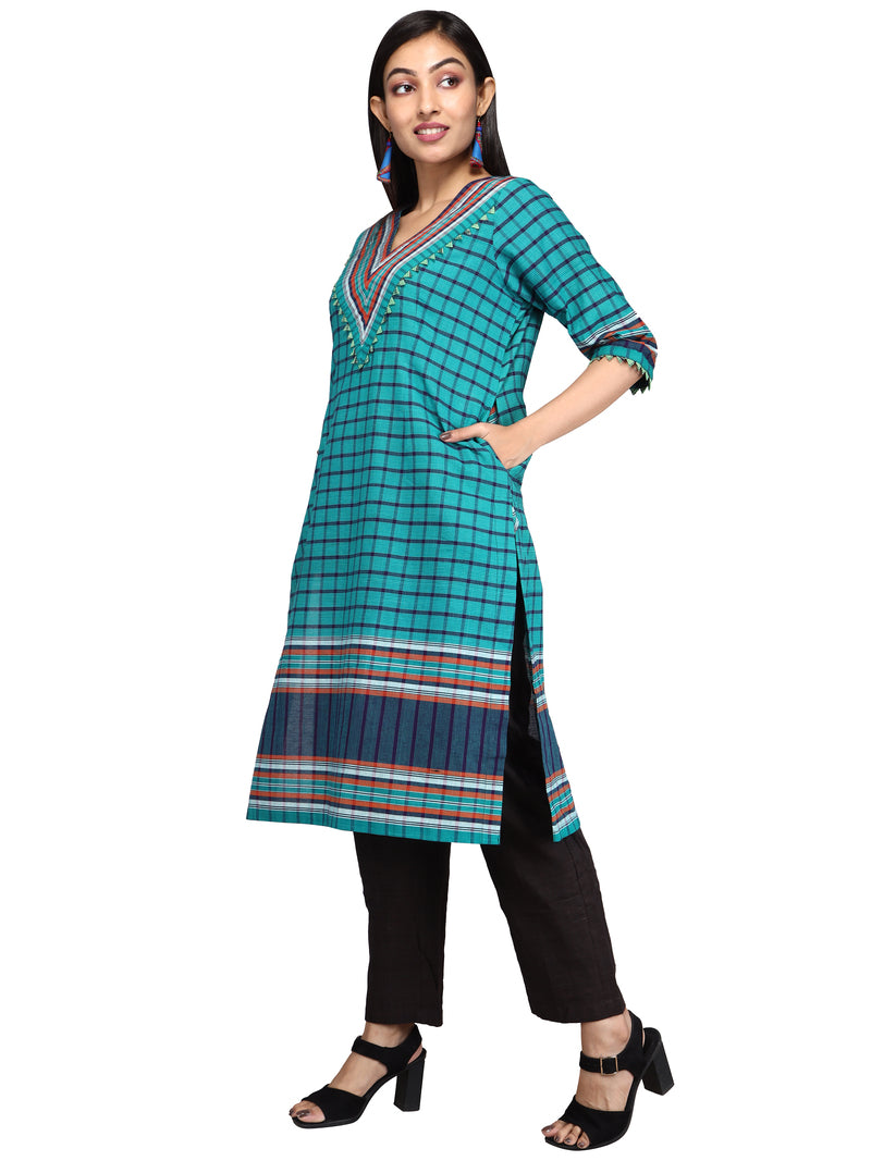 Kurti Gamcha Fashion Handloom Cotton Fabric Green D015