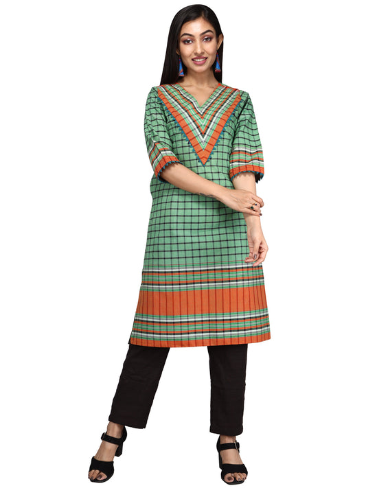 Kurti Gamcha Fashion Handloom Cotton Fabric Green D016