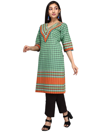 Kurti Gamcha Fashion Handloom Cotton Fabric Green D016