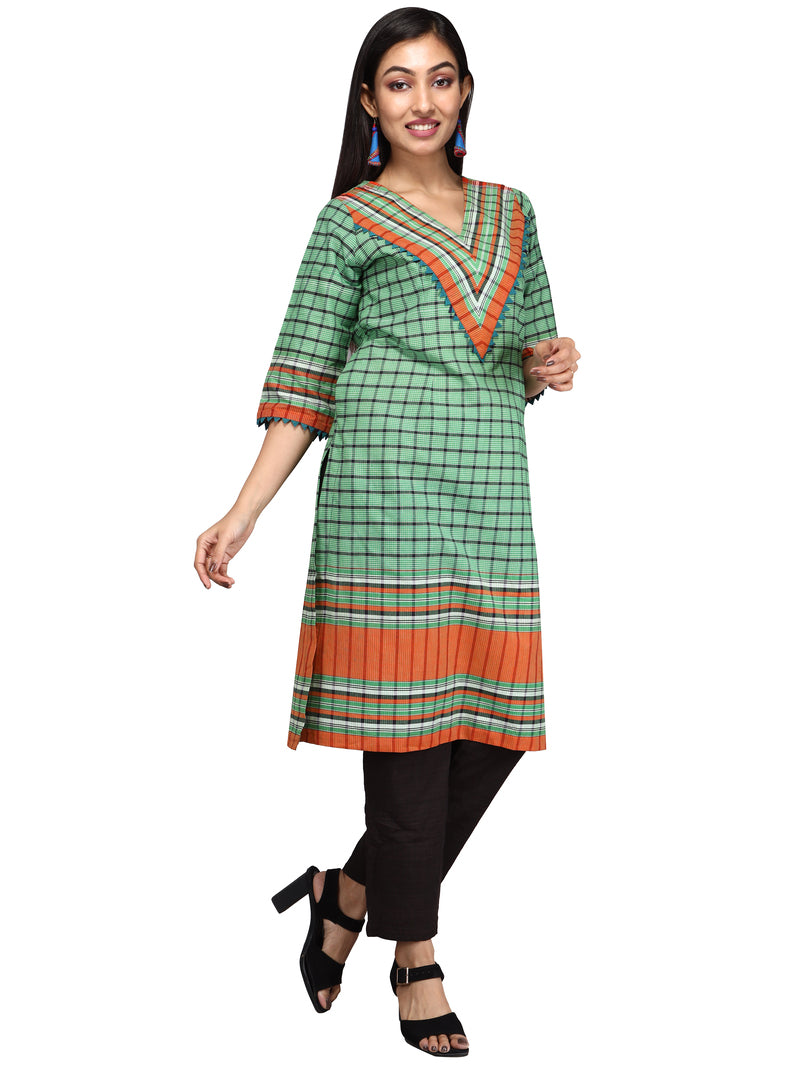 Kurti Gamcha Fashion Handloom Cotton Fabric Green D016