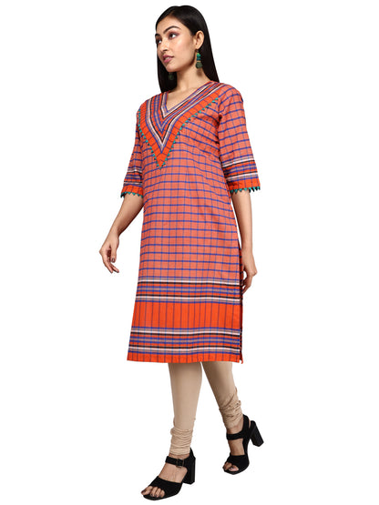 Kurti Gamcha Fashion Handloom Cotton Fabric Orange D017