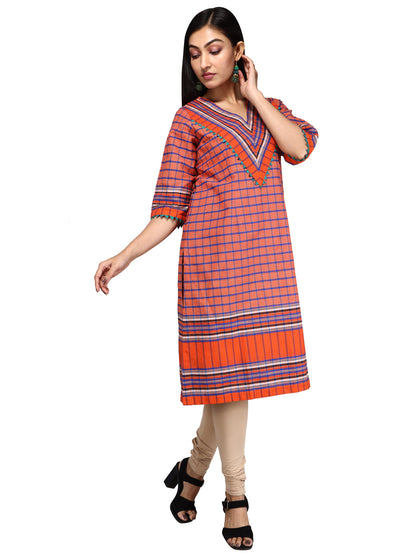 Kurti Gamcha Fashion Handloom Cotton Fabric Orange D017