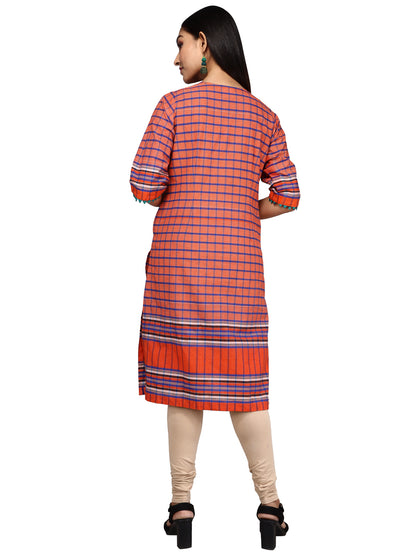 Kurti Gamcha Fashion Handloom Cotton Fabric Orange D017