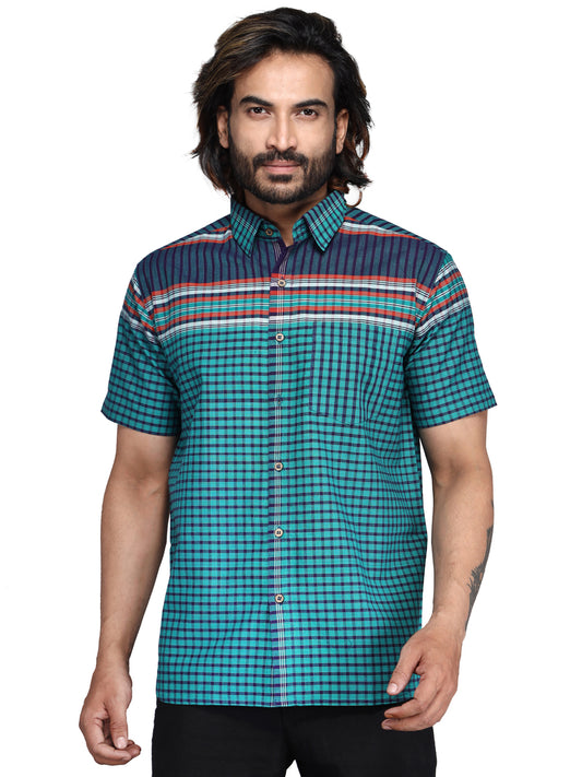 Shirt Men Gamcha Fashion Handloom Fabric Green SH01