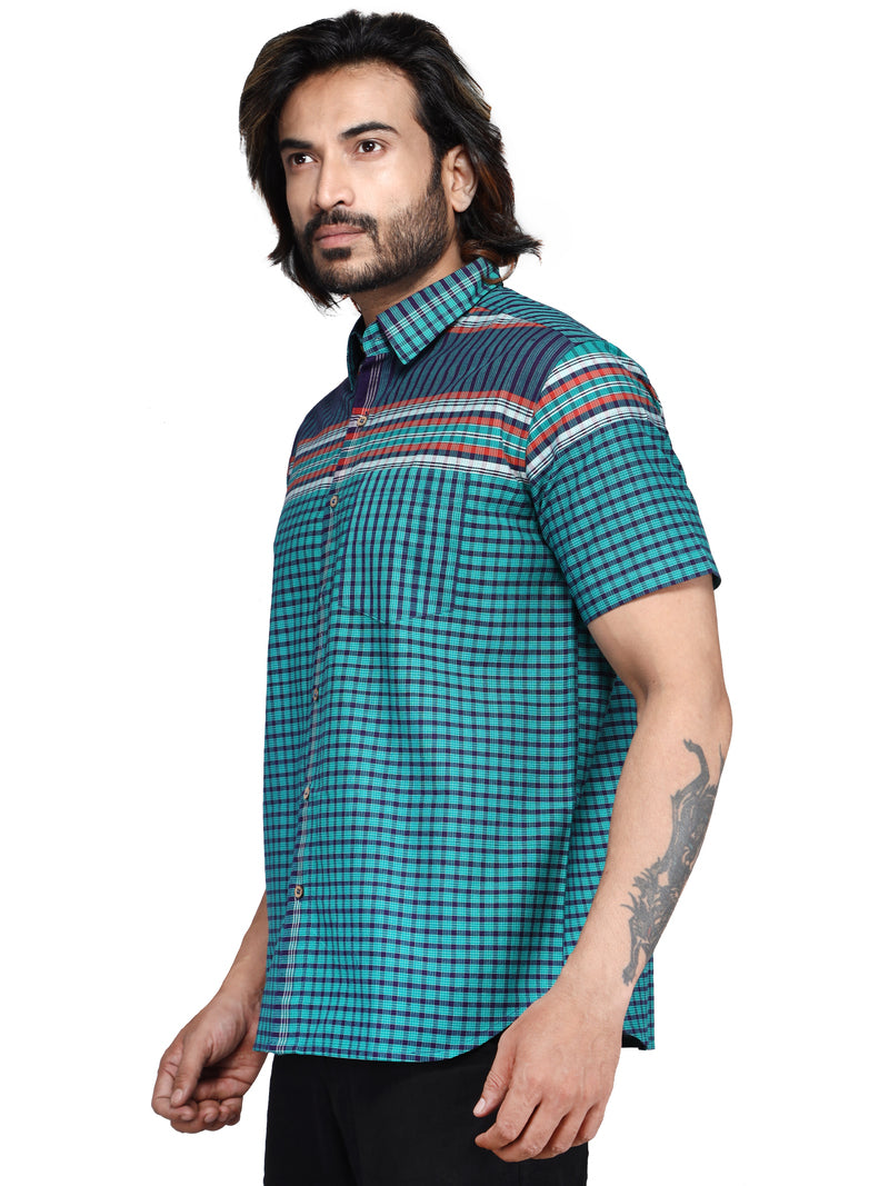 Shirt Men Gamcha Fashion Handloom Fabric Green SH01