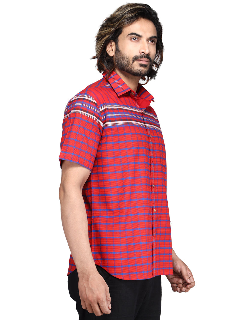 Shirt Men Gamcha Fashion Handloom Fabric Red SH02